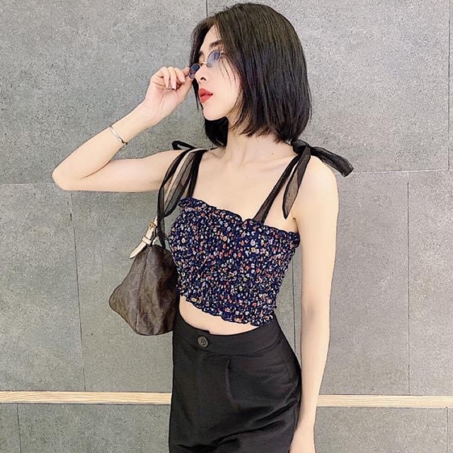 Áo 2 dây ruy băng hoa nhún - Z5U