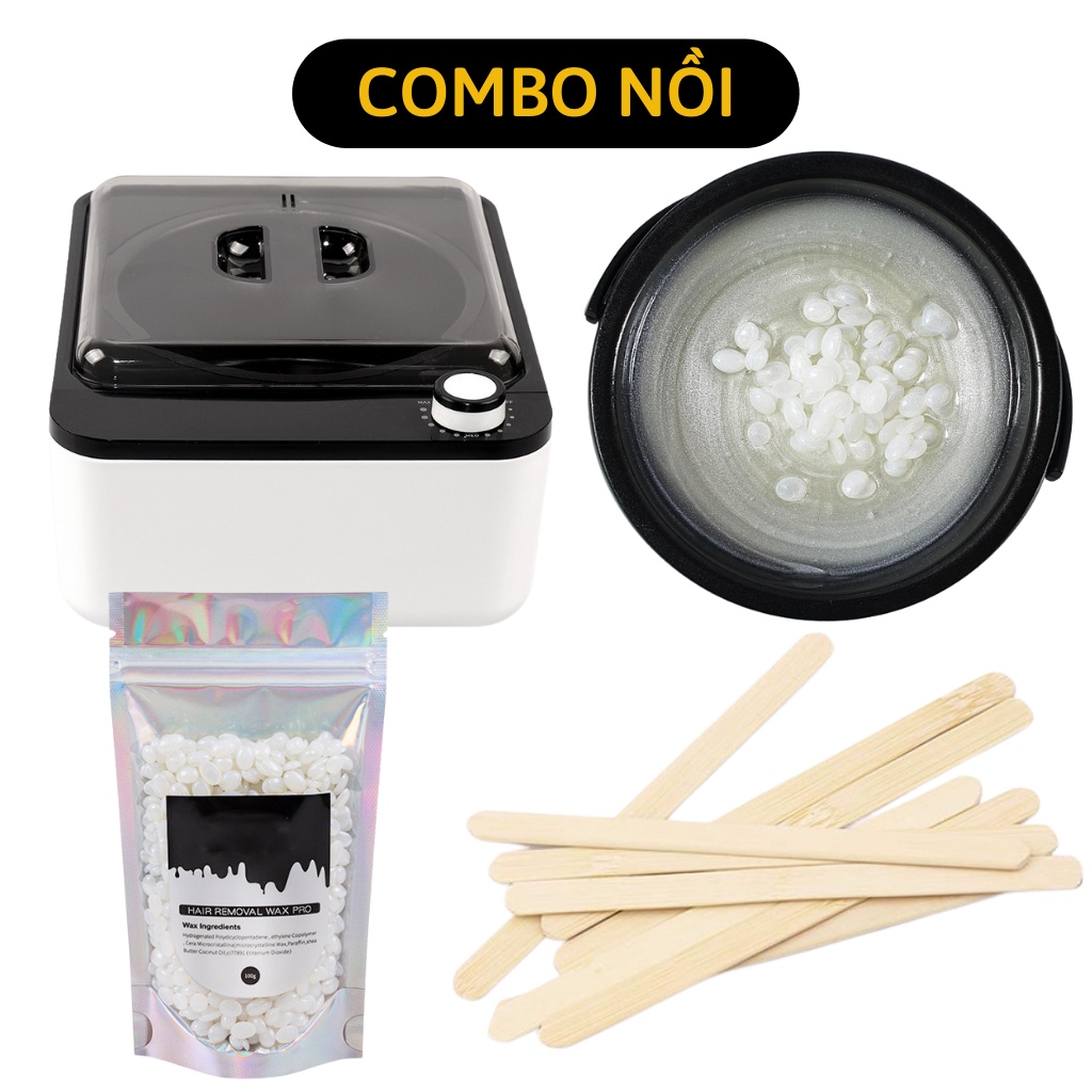 Combo Nồi Nấu Sáp Wax Lông Chống Dính + 100gr Sáp Cao Cấp Tặng Kèm 5 Que Gỗ