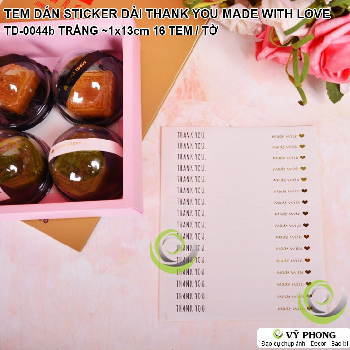 TEM DÁN DÀI STICKER CHỮ THANK YOU MADE WITH LOVE NHÃN DÀI NIÊM PHONG TRANG TRÍ BAO BÌ HỘP QUÀ BÁNH KẸO TD-0044