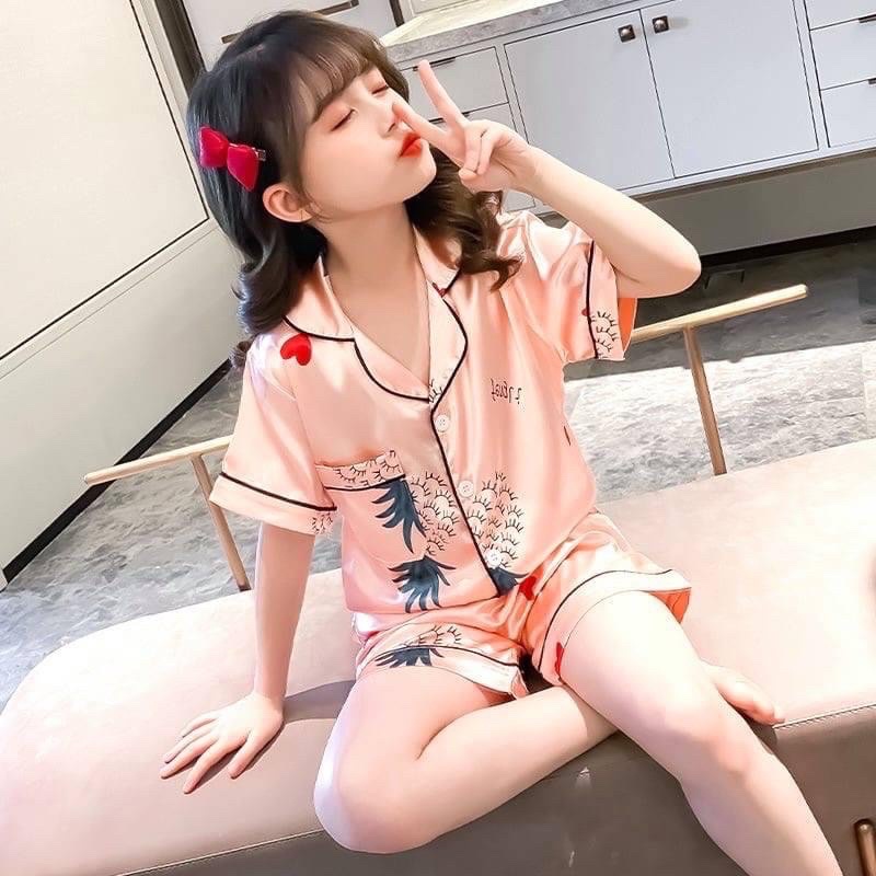 Bộ pijama cho mẹ và bé 🌸NHẠP KHẨU 🌸 Bộ ngủ mẹ và bé tay cộc quần đùi, chất lụa satin mềm mịn