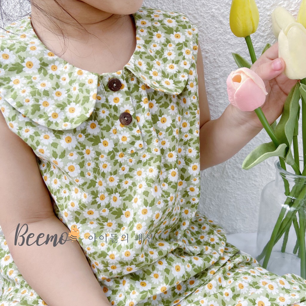 Set bộ bé gái chất liệu vải thô mềm mát hoạ tiết - Bộ hoa nhí Beemo cho bé gái cao cấp - Sukids quần áo trẻ em cao cấp