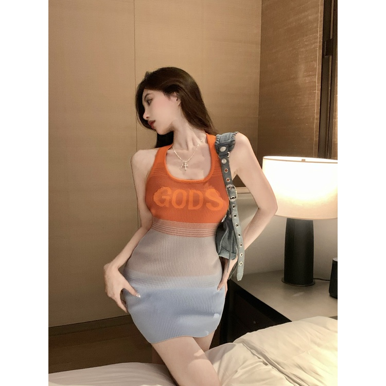 Cocory vn Đầm Mini Dáng Ôm In Chữ Màu Sắc Gradient Thời Trang Mùa Hè Quyến Rũ Cho Nữ