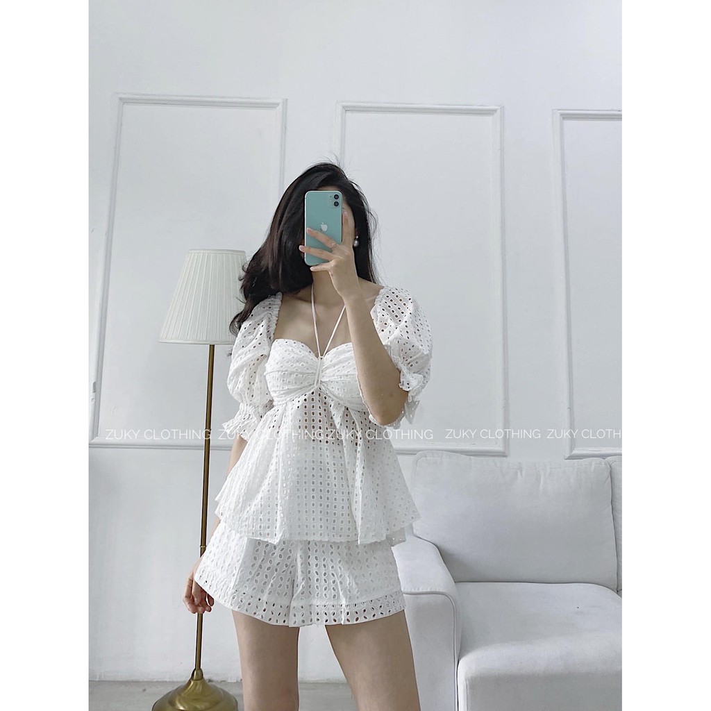 Sét ren ngắn cột dây nơ Zuky màu trắng | BigBuy360 - bigbuy360.vn