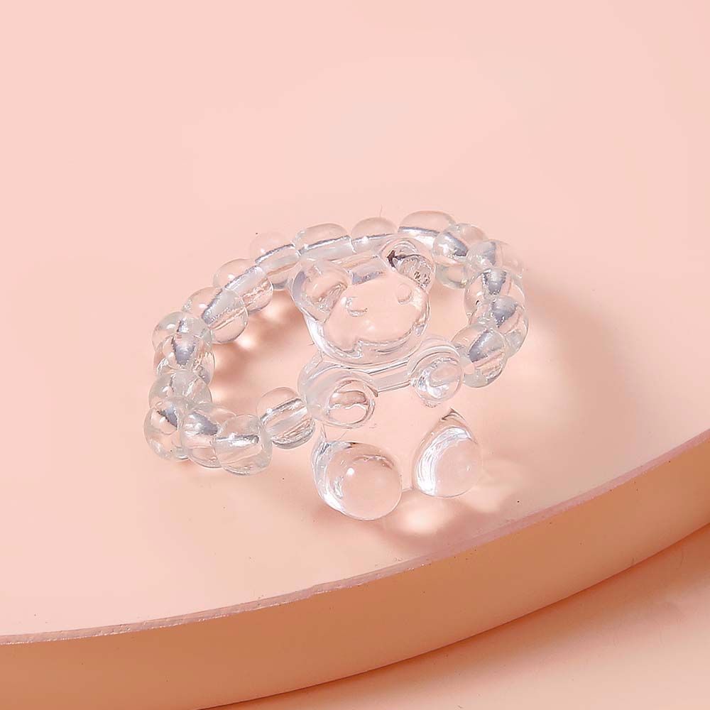 Nhẫn Nhựa Resin Co Giãn Đính Hạt Hình Gấu Nhiều Màu Thời Trang Hàn Quốc Cho Nữ