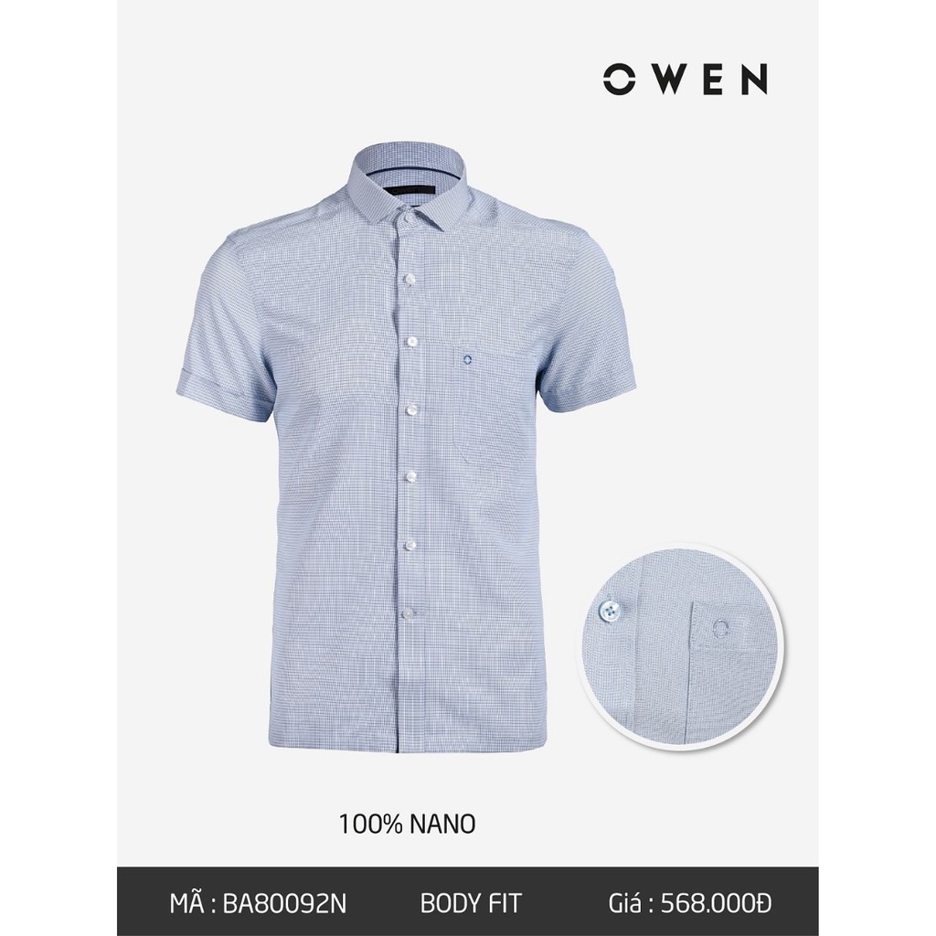 [XẢ LỖ SIZE 39/42] OWEN - Áo sơ mi ngắn tay Owen 100% Nano chống nhăn 80092 - Áo sơ mi nam . . new