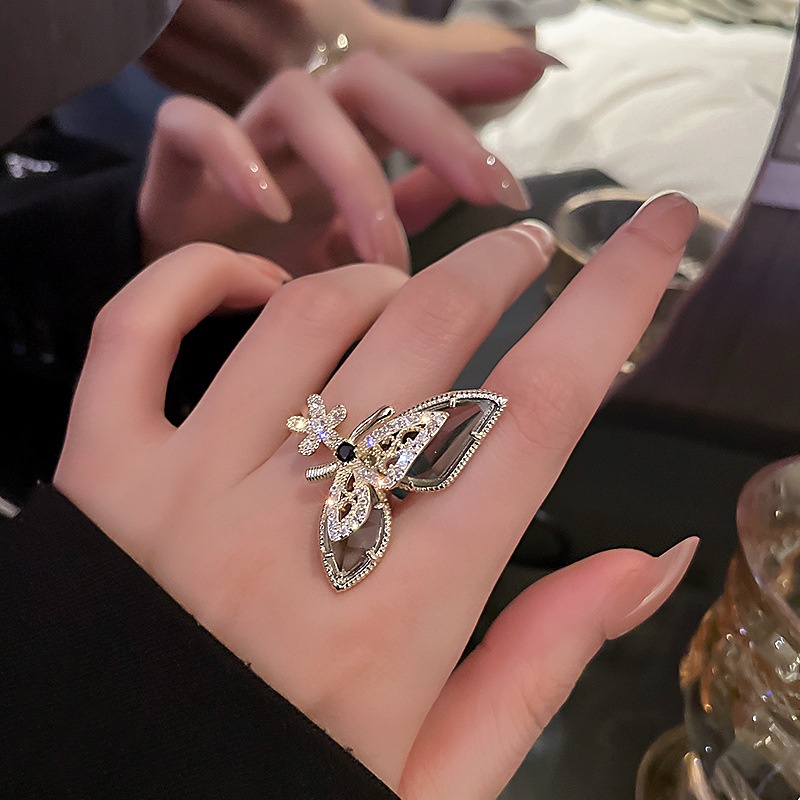 Nhẫn Hở Hình Hoa Bướm Đính Đá Zircon Không Phai Màu Phong Cách Hàn Quốc Độc Đáo Thời Trang Mới