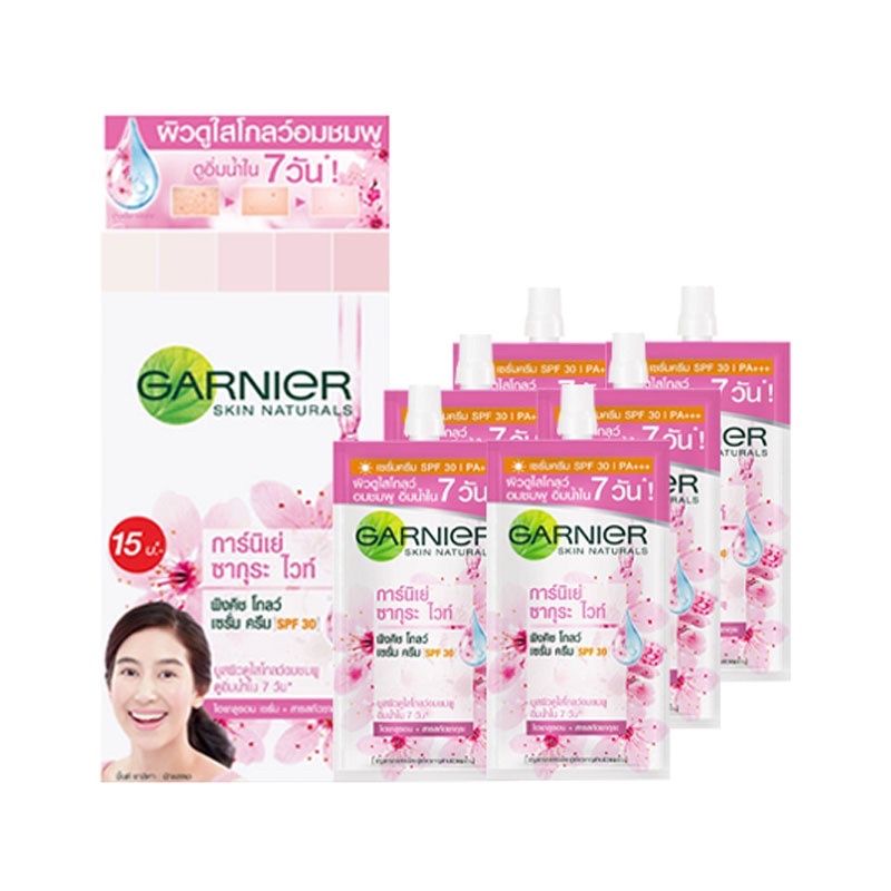 6 gói kem dưỡng Garnier Sakura dạng sữa hồng nâng tone, dưỡng trắng, chống nắng của thái lan