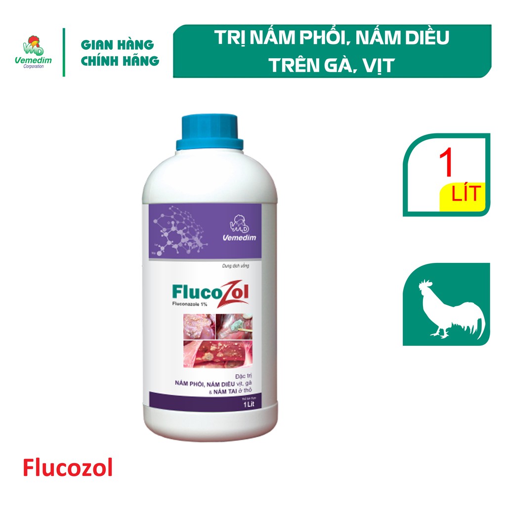 Vemedim Flucozol pha vào nước uống dùng chống nấm phổi, nấm diều trên vịt, gà, nấm tai (thỏ)