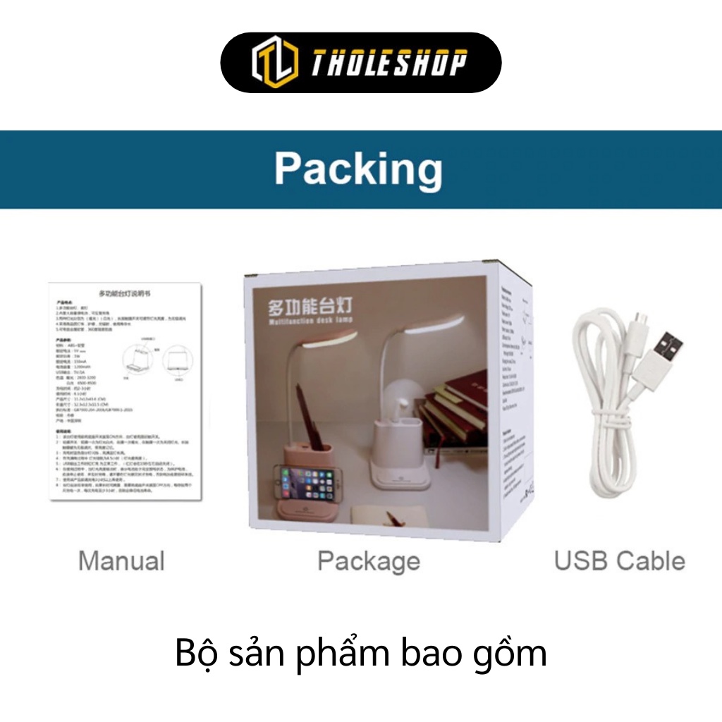 Đèn Học Để Bàn - Đèn Chống Cận Đa Năng 4in1, Khay Đựng Bút, Có USB Cắm Sạc 8504