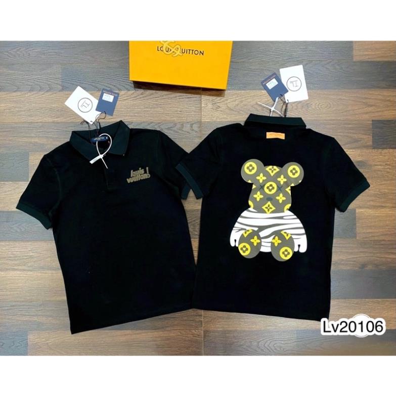 [Ảnh Thật] Áo Polo Nam LV In Hình Gấu - Áo Phông LV Nam Cổ Bẻ