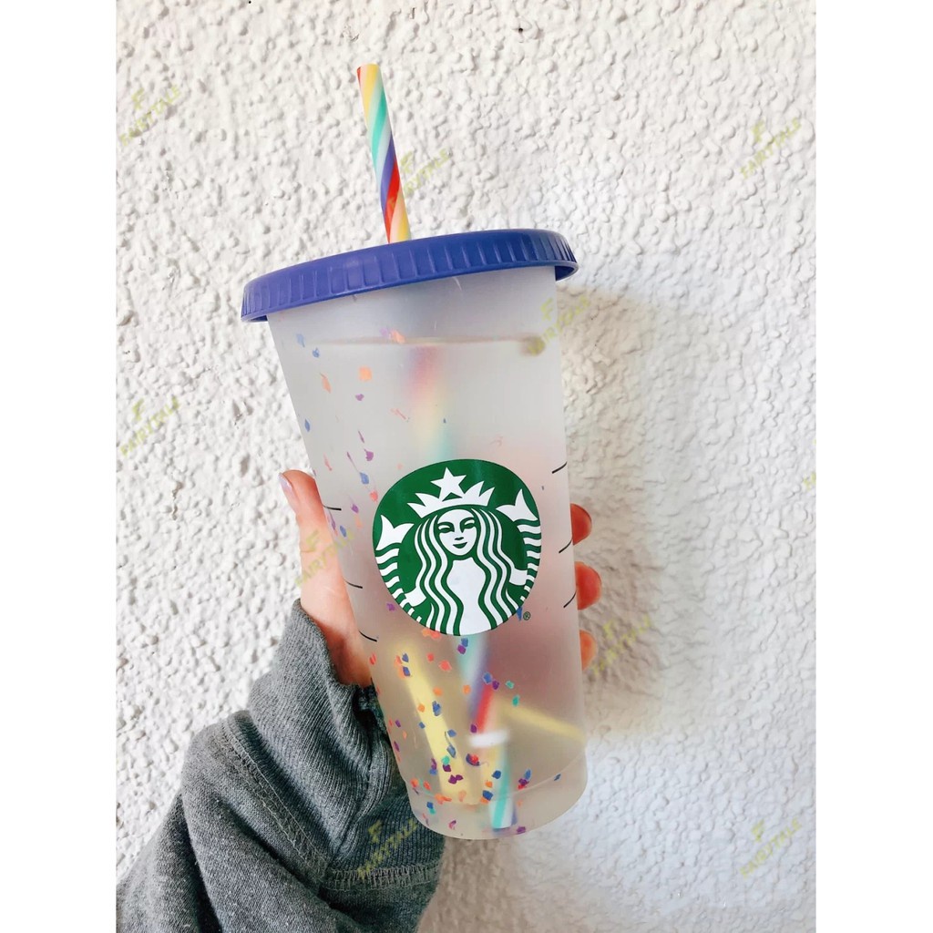 Starbucks Bình Nước Trong Suốt Có Ống Hút Dung Tích 473ml / 16oz
