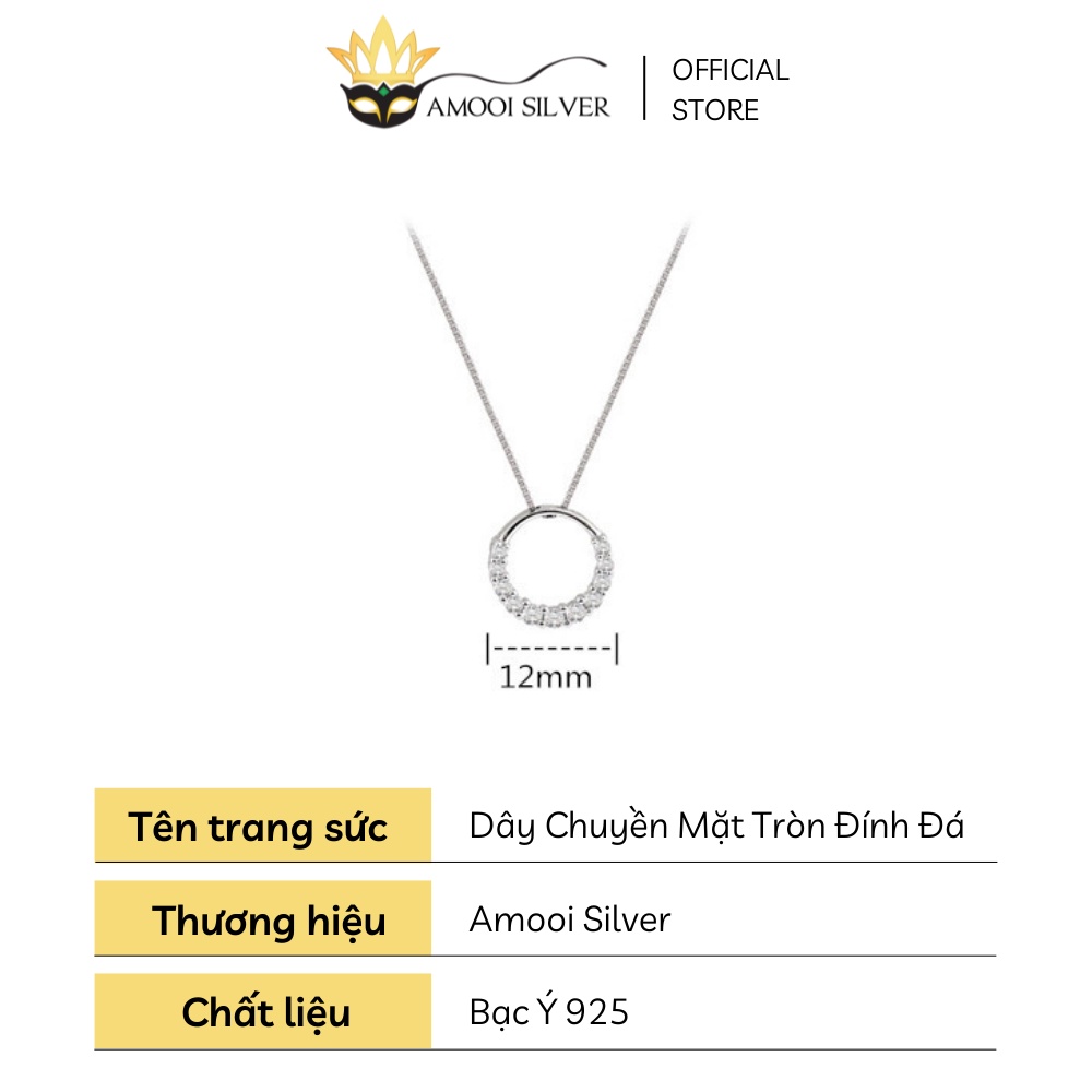 Dây Chuyền Bạc S925 Mặt Nhẫn Tròn Đính Đá 11 Viên Cao Cấp - Amooi Silver AD13