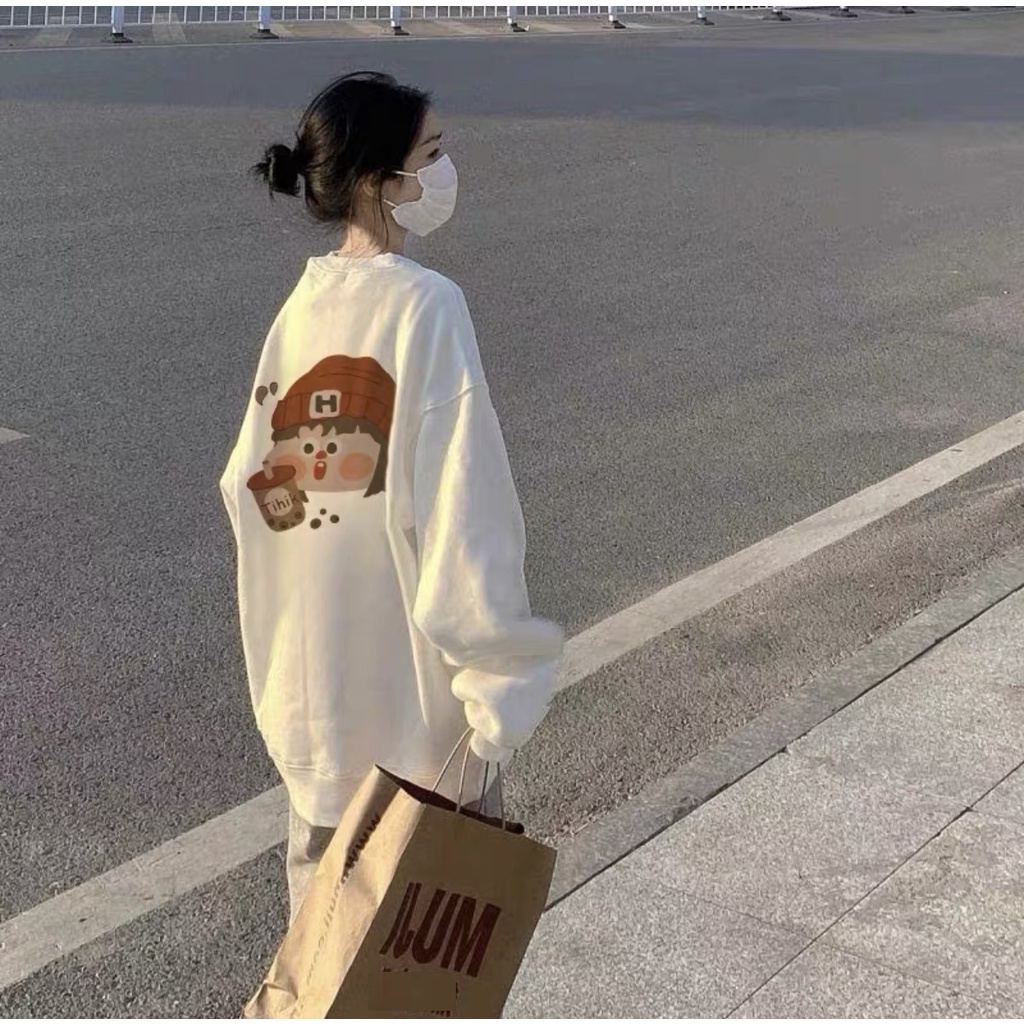 Áo sweater nỉ bông Tihik  Thun kiểu form rộng dài tay phồng dáng học sinh hàn quốc cá tính peonyb unisex đẹp