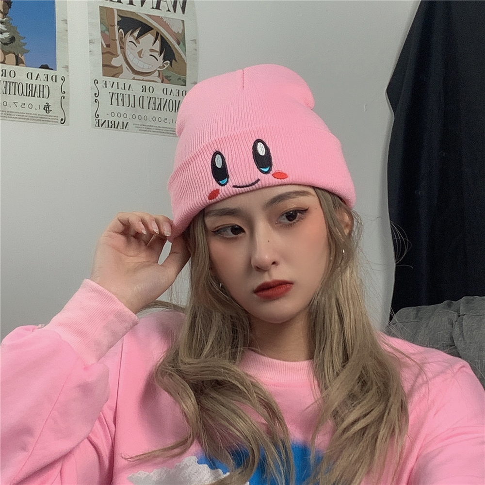 Mũ len giữ ấm màu hồng họa tiết hoạt hình xinh xắn 22105