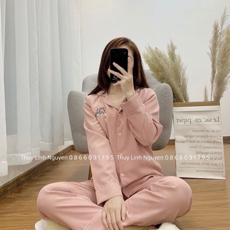 Bộ ngủ nhung tăm hình thêu