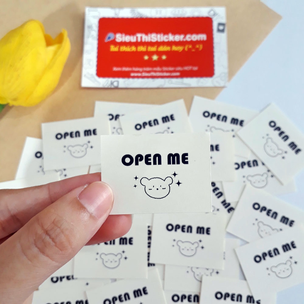 Bộ 96 tem nhí Open me,Thank you Handmade with love, 4x2.8cm dán hộp, đơn hàng, niêm phong gói hàng