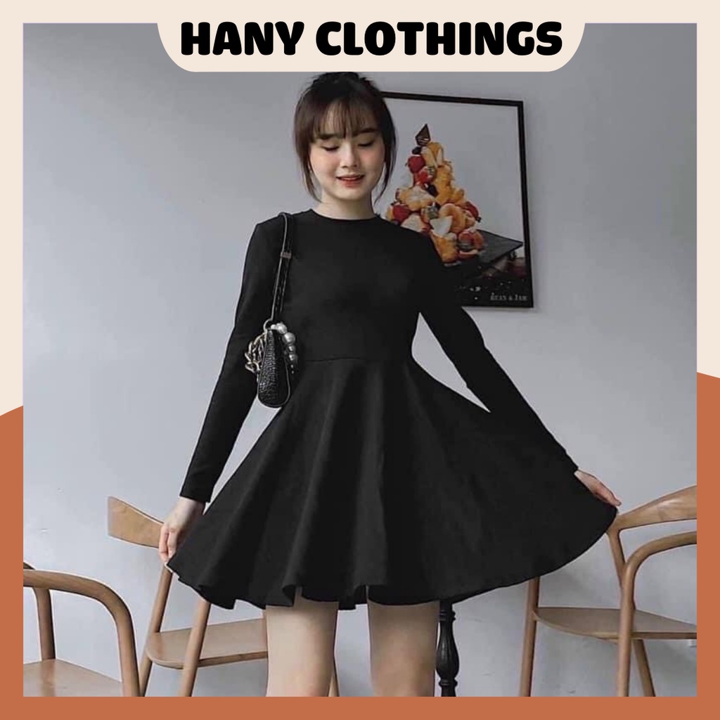 Váy trơn nữ dài tay, đầm UMI nữ đẹp dáng ngắn xòe HANYCLOTHINGS Q007 màu TRẮNG/ĐEN