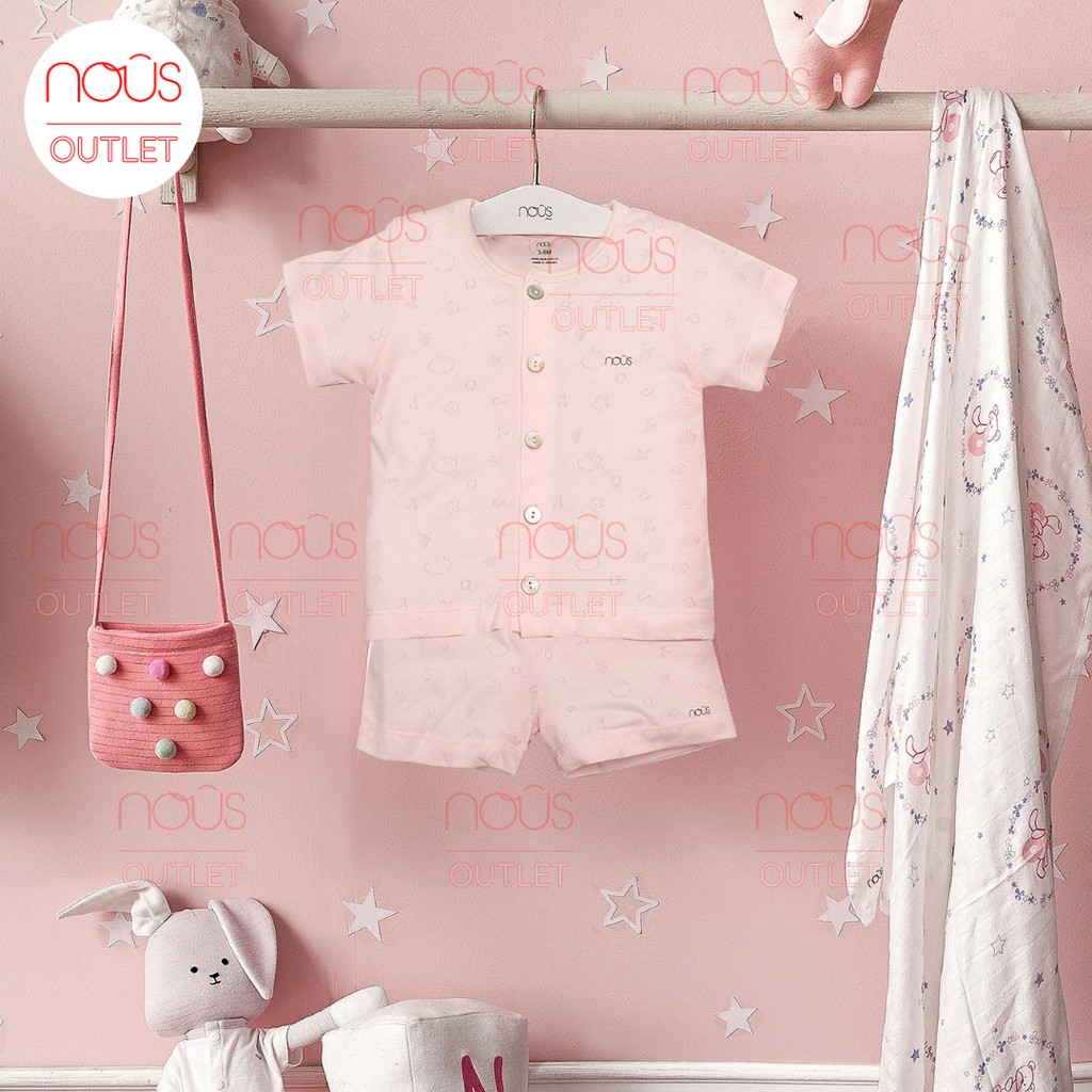 Bộ quần áo cộc Nous cài thẳng cộc thường hồng pastel Nous (Size từ 3-6M đến 9-12m)