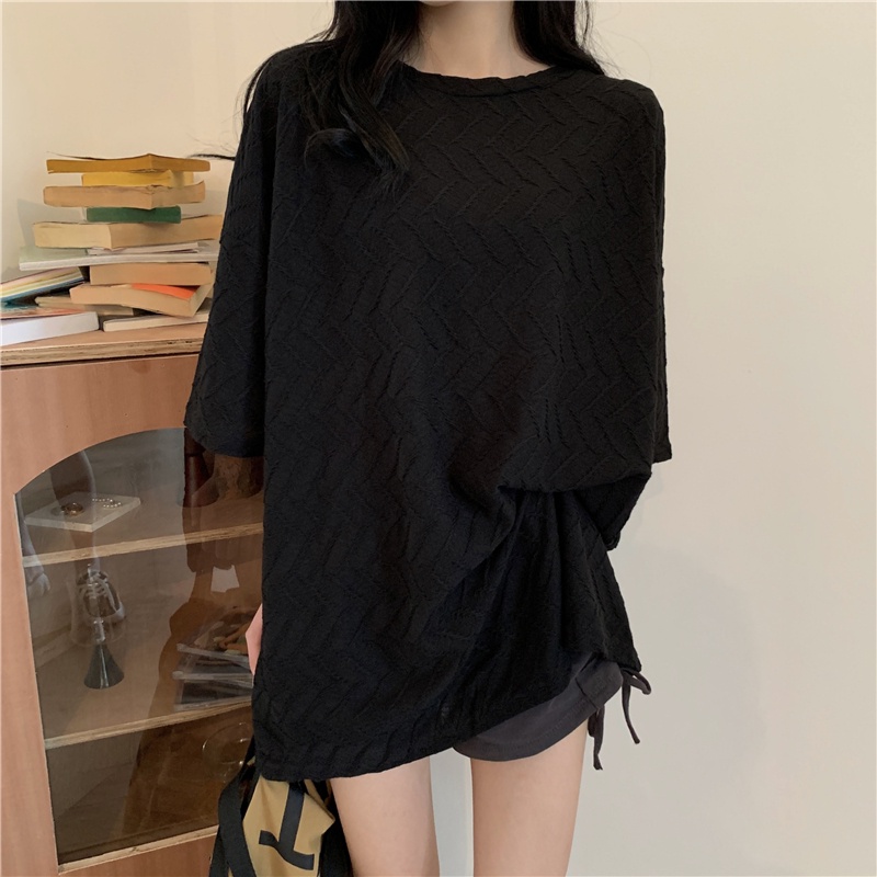 Áo Thun Mỏng Cổ Tròn Ngắn Tay Dáng Rộng Trong Suốt