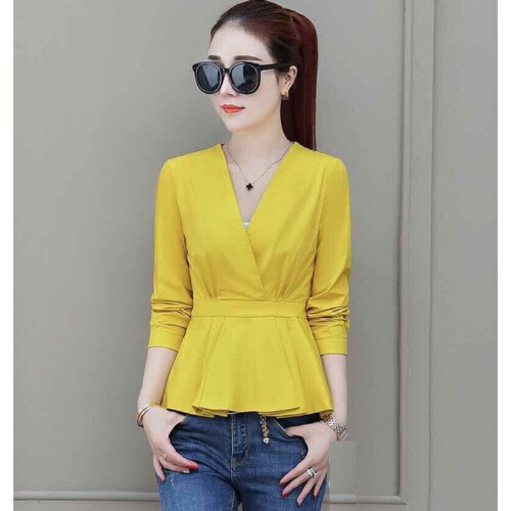 Áo kiểu nữ dáng peplum cổ tim mặc đi làm, đi tiệc - có nhiều size và màu kết hợp cùng chân váy, quần tây, quần jeans