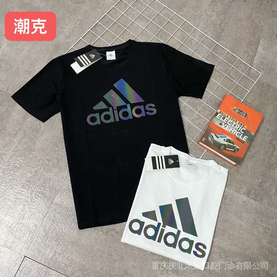 2022 summer laser three-bar short sleeve men and women's same breathable pure cotton casual round neck T-shirt for couples