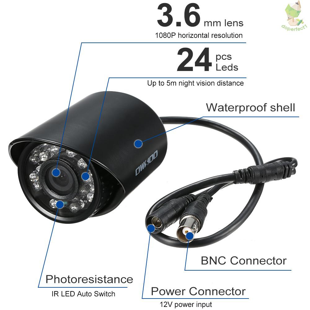 Camera An Ninh Owsooo 1080p Ahd Cctv 3.6mm Lens 1 / 2.8 '' Cmos 2.0mp Ir-Cut 24 Bóng Led Ir Chống Thấm Nước