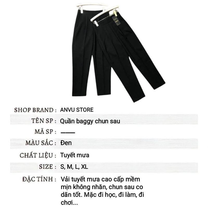 Quần baggy nữ siêu HOT_ dáng công sở chun sau khoá sườn vải tuyết mưa vitex cao cấp [ANVU STORE]