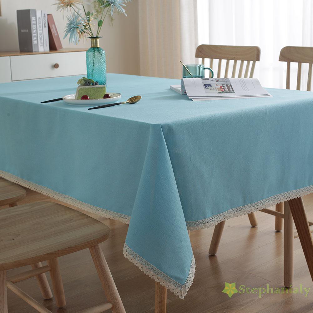 Khăn Trải Bàn Phối Ren Hình Chữ Nhật Bằng Cotton Linen