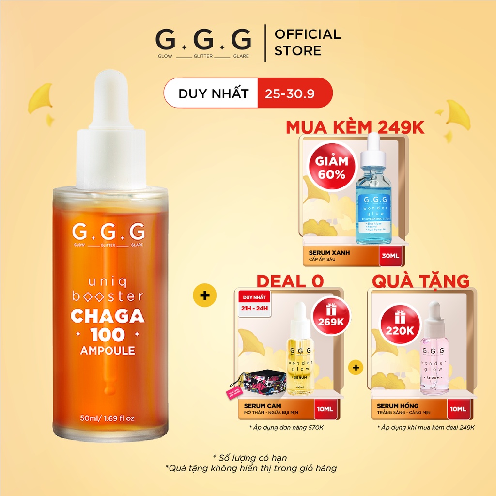 Tinh chất Cấp Ẩm Phục Hồi Da Làm Dịu từ nấm Chaga GGG Uniq Booster Chaga 100 Ampoule 50ml