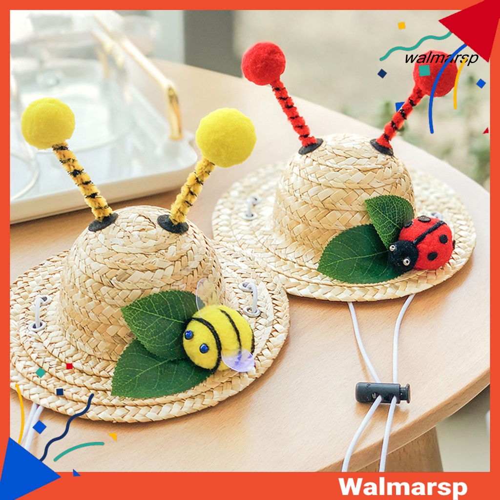Mũ đan rơm vành rộng chống côn trùng làm đạo cụ chụp ảnh tiện lợi cho chó cưng