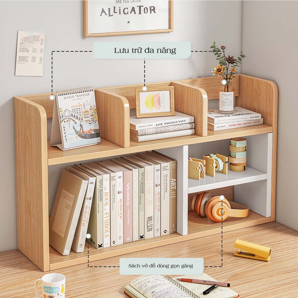Kệ sách để bàn, kệ sách gỗ đa năng decor bàn làm việc phong cách hiện đại - SGP157