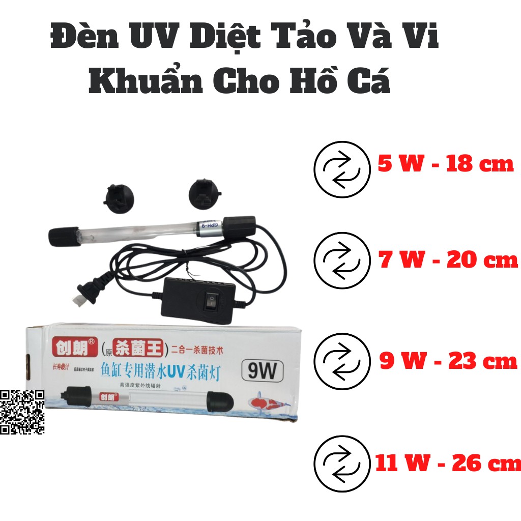 Đèn UV hồ cá công suất 5W - 11W diệt tảo khuẩn cho hồ cá