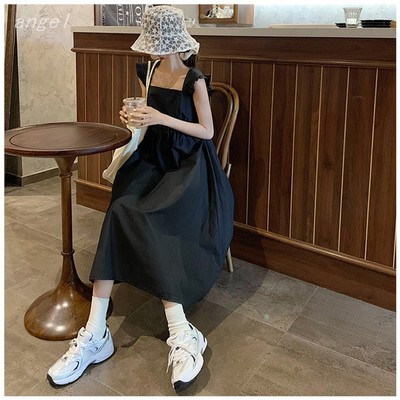 (Ảnh thật) Đầm Đen FeelFree 2 Dây Thắt Dây Eo Dáng Dài 2 Lớp Mặc Đi Tiệc Đi Chơi D111
