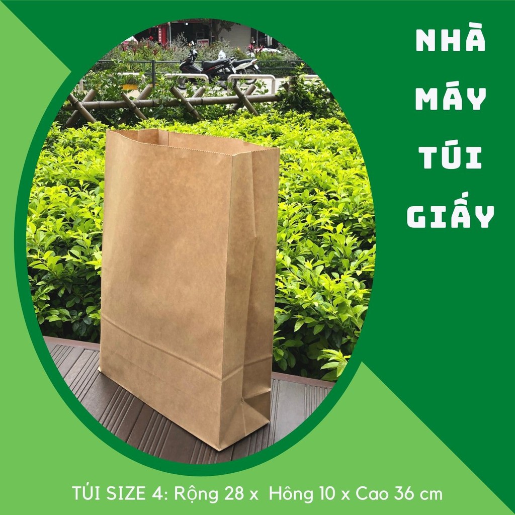 500 Chiếc Túi giấy Nhật quai xoắn nâu SIZE 4: 28x10x36cm KHÔNG QUAI đựng hàng 5kg