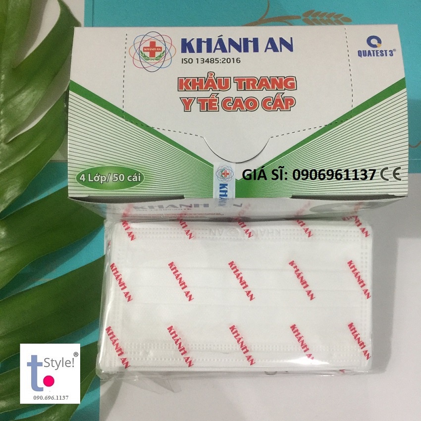 [Rẻ vô địch] Hộp 50 cái khẩu trang y tế Khánh An 4 lớp GIẤY kháng khuẩn màu XANH - XÁM