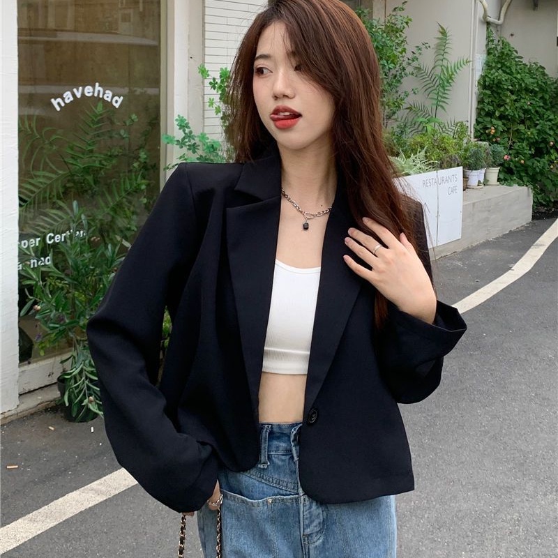 Áo khoác vest SUXI tay dài dáng rộng màu trơn thanh lịch dễ phối đồ