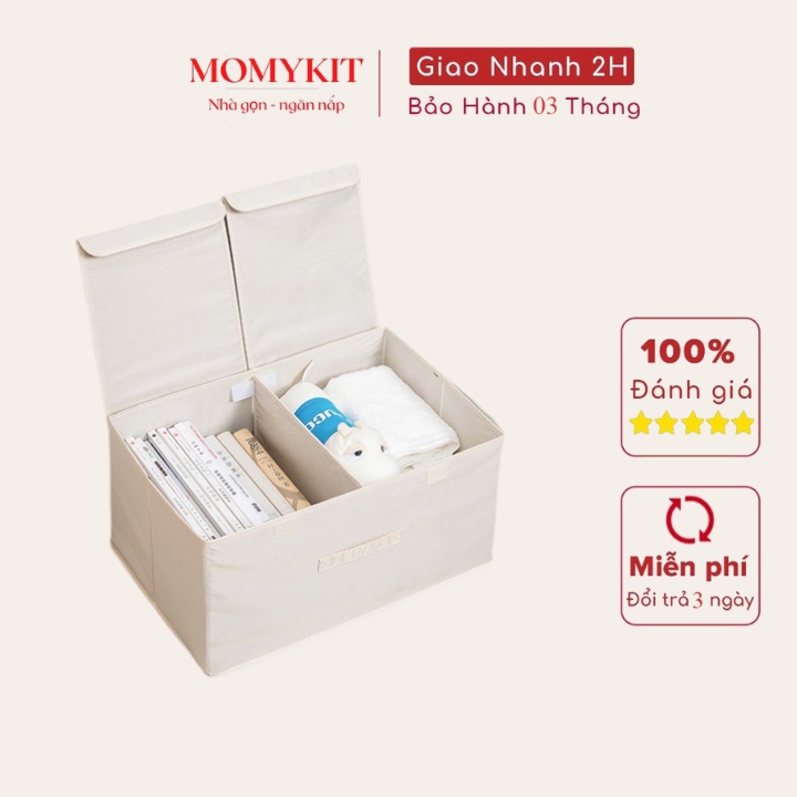Hộp vải đựng đồ đa năng có nắp, hộp vải đựng quần áo 2 ngăn gấp gọn