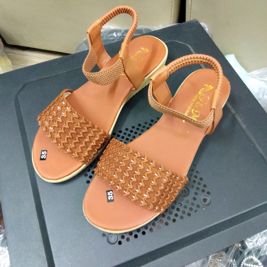 Giày Sandal thun đế xuồng 3p quai ngang kim tuyến