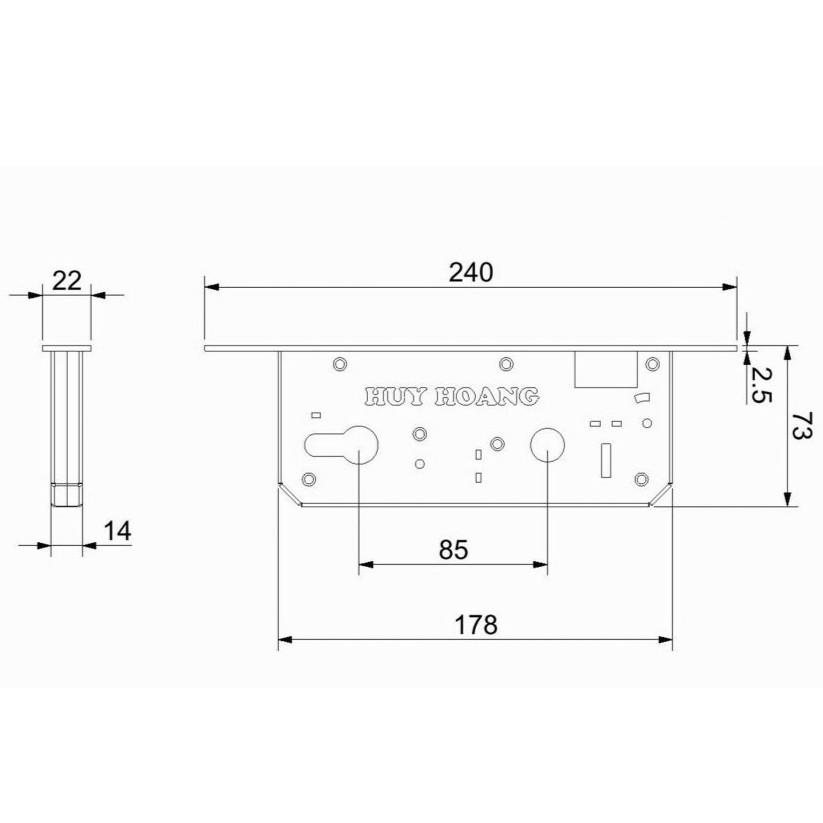 [CHÍNH HÃNG] Ổ Khóa Cửa Tay Gạt Huy Hoàng EX 8510, INOX 304, Khóa Cao 250mm, Đố Cửa Dày 30mm, Rộng 60mm