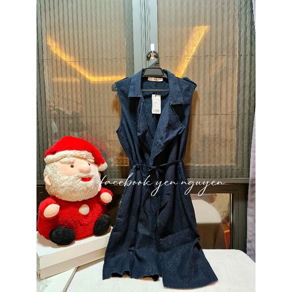 MANGO ⤑ Áo khoác carrdigan Linen dáng vest cột eo hàng chính hãng ☛ Newtag/size (M)