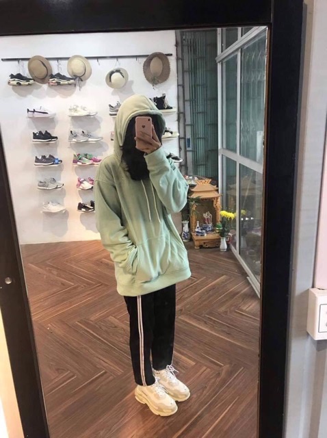 Áo Hoodie Trơn Tay Dài Túi Bụng Unisex Clip Thật