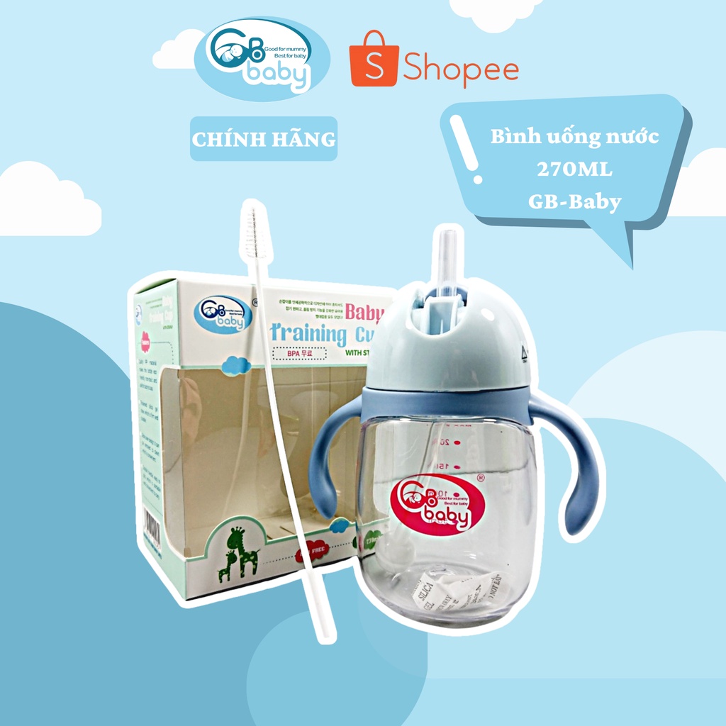 Bình tập uống nước cho bé có tay cầm chắc chắn GB-Baby 270ml Chính Hãng