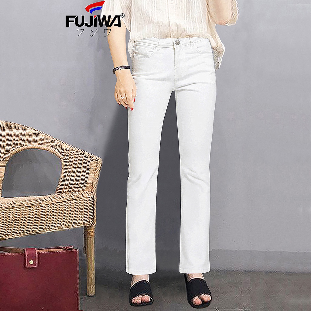 Quần Jean Nữ Ống Đứng Loe Nhẹ FUJIWA - OL. Gấu May Lai, Lưng Ngang Rốn. Size 26, 27, 28, 29, 30, 31, 32 (42kg - 70kg)