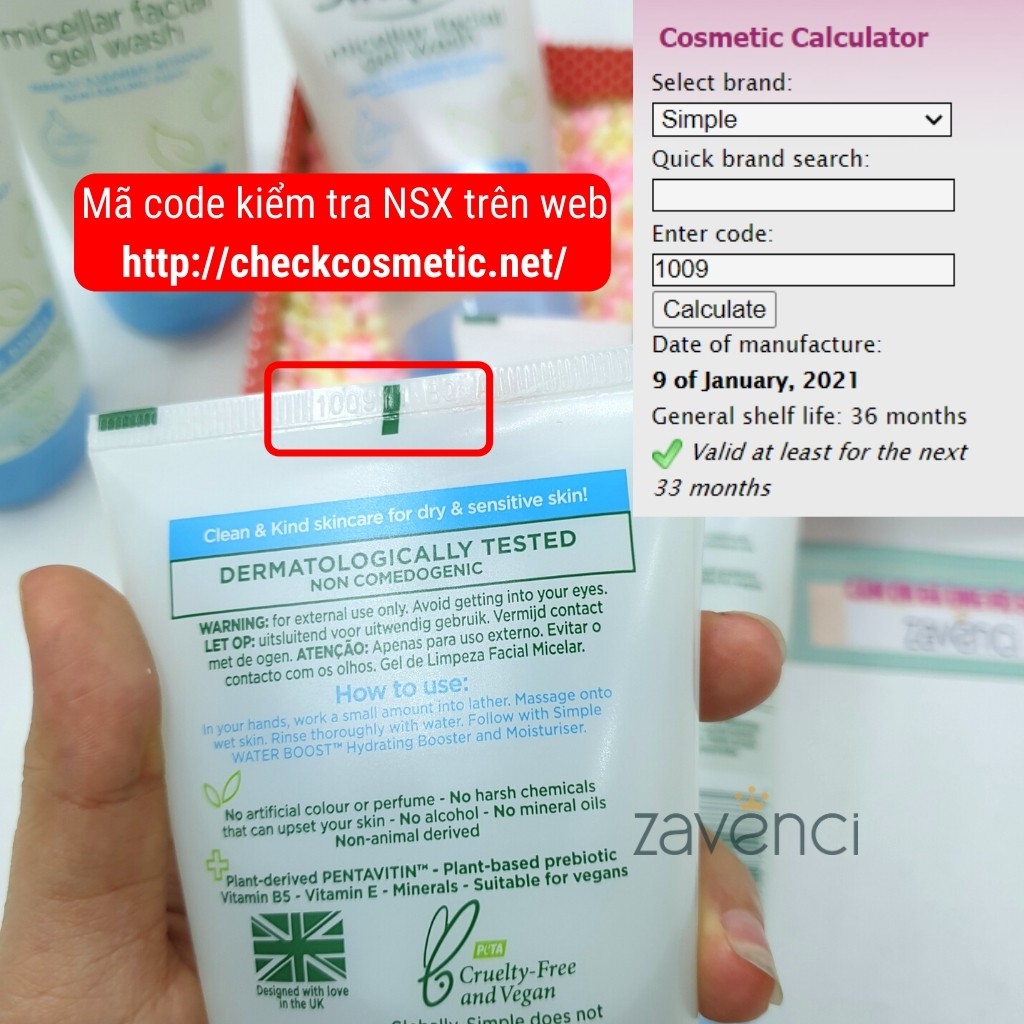 Sữa rửa mặt SIMPLE Water Boost Micellar Facial Wash Gel cấp nước da khô 150ml - ZAVENCI Official