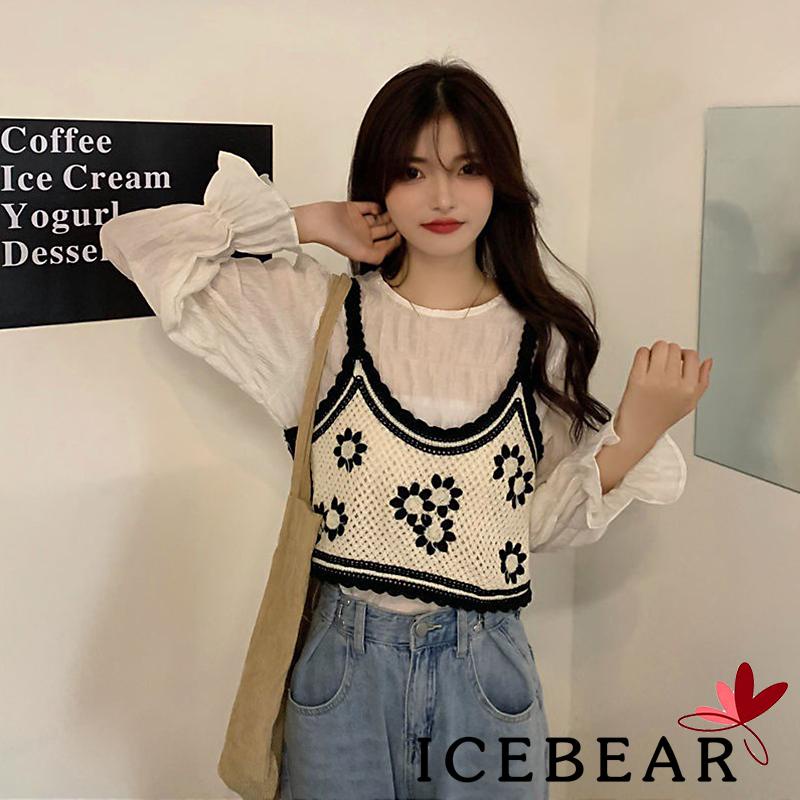 Áo hai dây dệt kim thêu hoa thời trang cho nữ