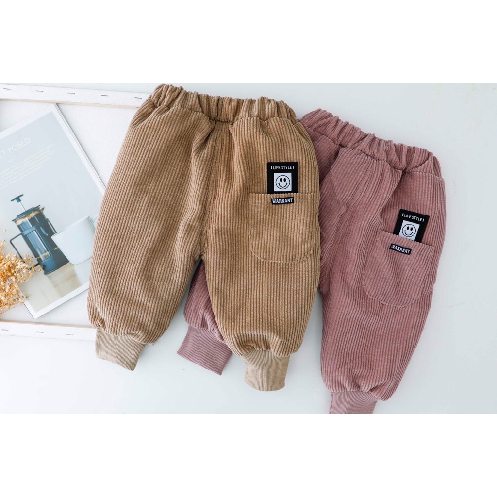 Quần Nhung Thu Đông Cho Bé, Quần Jogger Nhung Tăm, Màu[Nâu, Hồng, Đen], Chất Nhung Tăm, Size Từ 6-16Kg