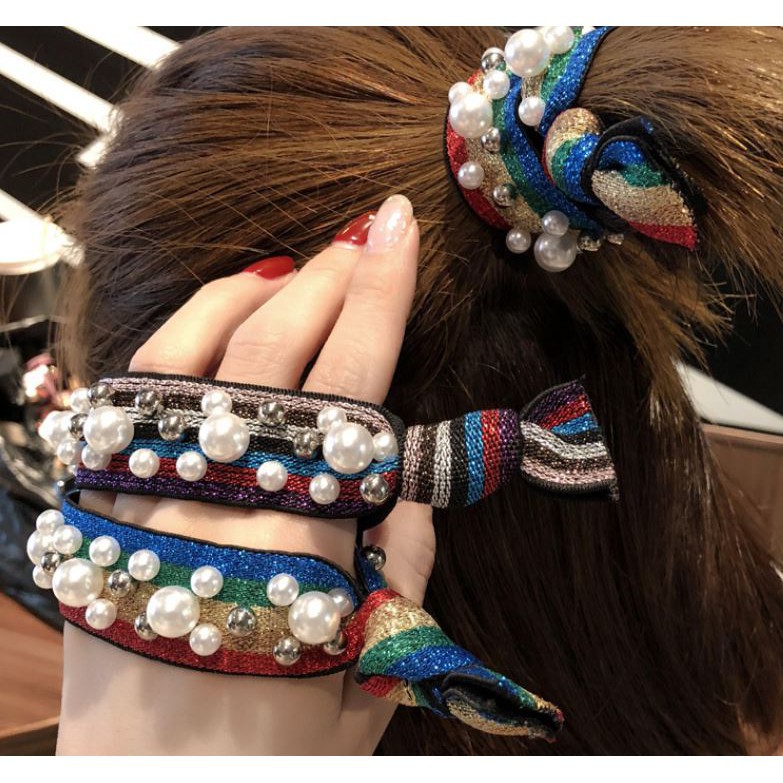 Dây buộc tóc đính đá nhiều màu - Chun cột tóc phong cách Hàn Quốc Duashop