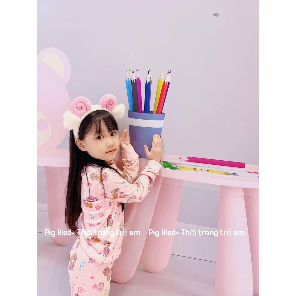 Bộ dài tay băng lông 2 mẫu hồng mèo và cún xinh xinh cho bé gái 92 - 140