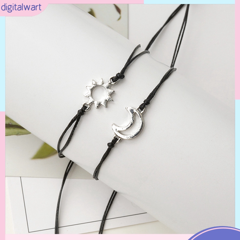 Set 2 vòng tay tình bạn mặt trăng và mặt trời có thể điều chỉnh được