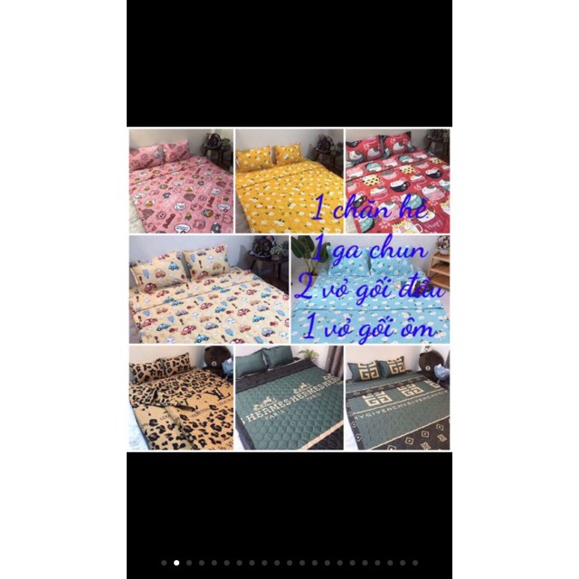 Sét chăn ga gối trần bông 3 lớp pull 5 món cotton poly